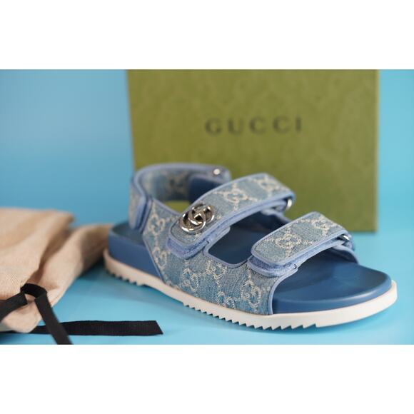 Gucci Moritz GG Open Toe Logo Dad Sandals SZ 36 NIB Denim $720 - Picture 1 of 12